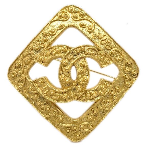 Chanel Rhombus Brooch Pin Gold 94A 142101 - Picture 1 of 4